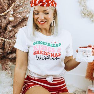 Gingerbread Kisses & Christmas Wishes T-shirt / White / Christmas T-shirt